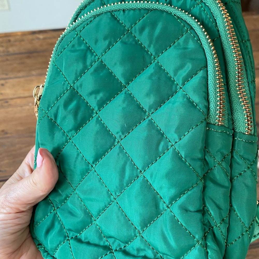 Quilted Emerald Green Crossbody Sling Bag - Women's - Picture 2 of 6